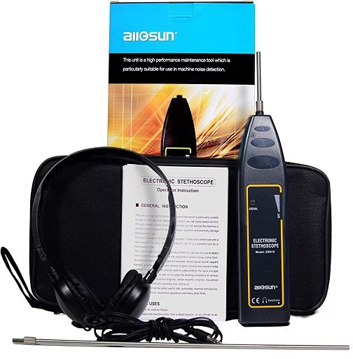 Digital Stethoscope EM410 Allsun Ultrasonic Air Leak Detector Automotive Cylinder Stethoscope Mechanic Car Noise Finder Diagnostic Listening Device 100Hz~10kHz