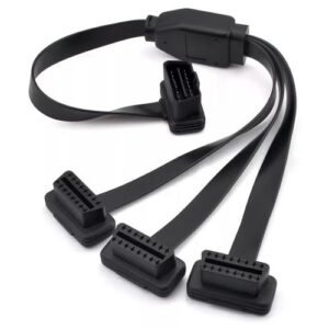 Car OBD2 OBDII 1 to 3 Ultra Low Profile 16 Pin Male to Female Y Splitter Cord Diagnostic Extension Cable with Individually Power Switch 50cm / 20″ Trucks