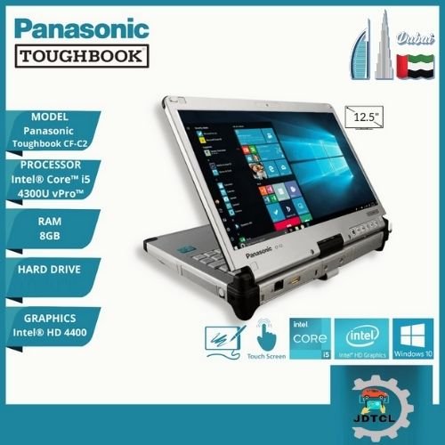 Panasonic Industrial Laptop CF-C2 Toughbook Convertible Tablet Intel i5 4th Gen 12.5 HD Touchscreen 8GB Ram 500GB HDD Webcam, WiFi, Bluetooth, Windows 10 Pro Upgraded (Renewed)