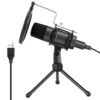 Condenser Streaming Microphone USB Built In Sound Card + Microphone, Portable With 270° Adjustable Tripod, USB Connector, Black